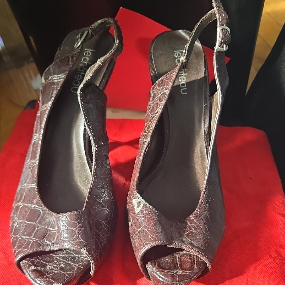 Le Chateau Dark Brown Croc-Embossed Heels